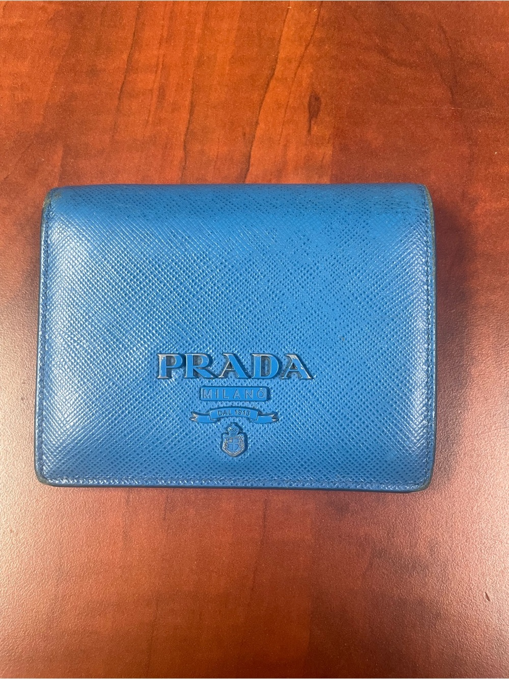 Prada Compact Saffiano Wallet in Blue